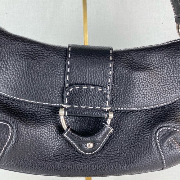 Kate Landry Black With White Stitching Pebble Leather Snap Closure Handbag - Picture 3 of 8